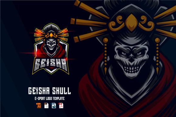 Geisha Skull E-Sport Game Logo Design: Bold Branding for Gamers