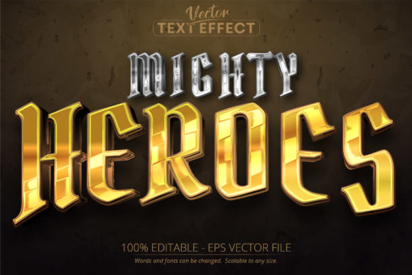 Heroes Text Effect: War Game Style Gold and Silver